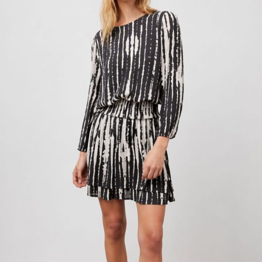 Rails Inez Black Nile Print Long Sleeve Mini Dress Size Small